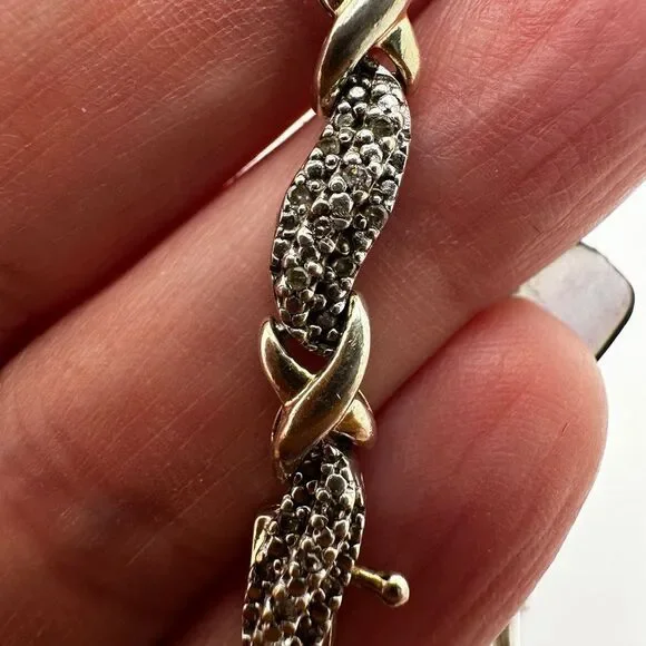 8" genuine diamond and vermeil over sterling silver, stamped bracelet! - Picture 9 of 10